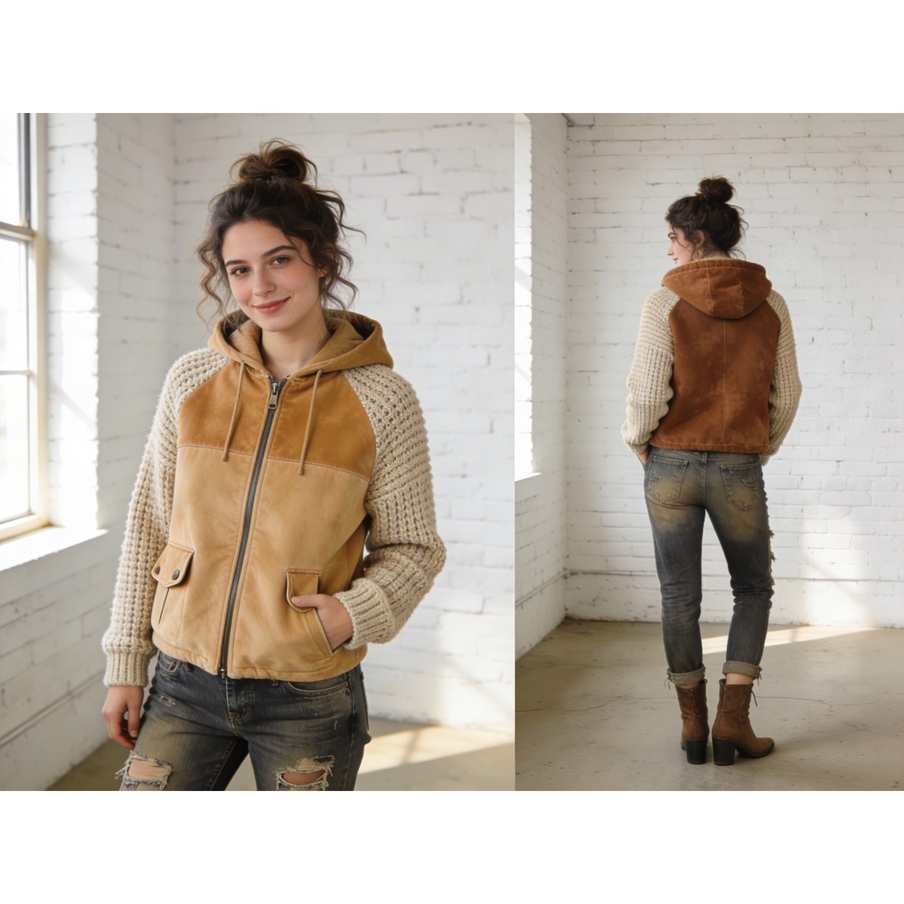 Vintage Suede & Knit Jacket Tan Women's Size Large